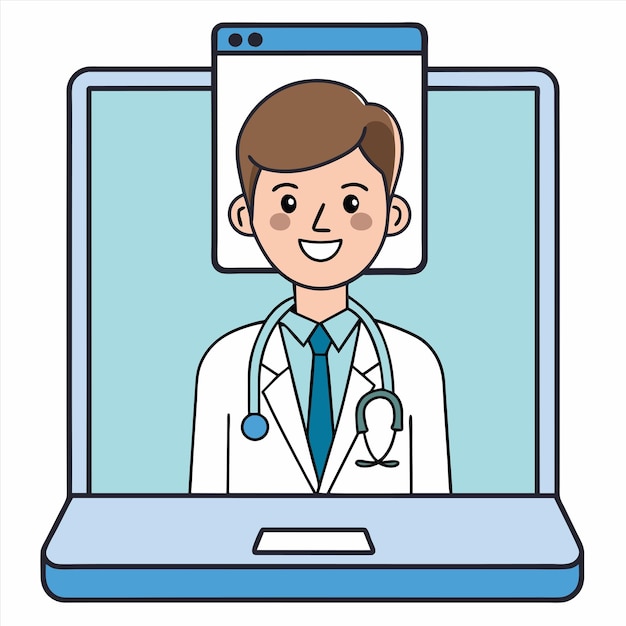 una caricatura de un médico con un estetoscopio en el cuello