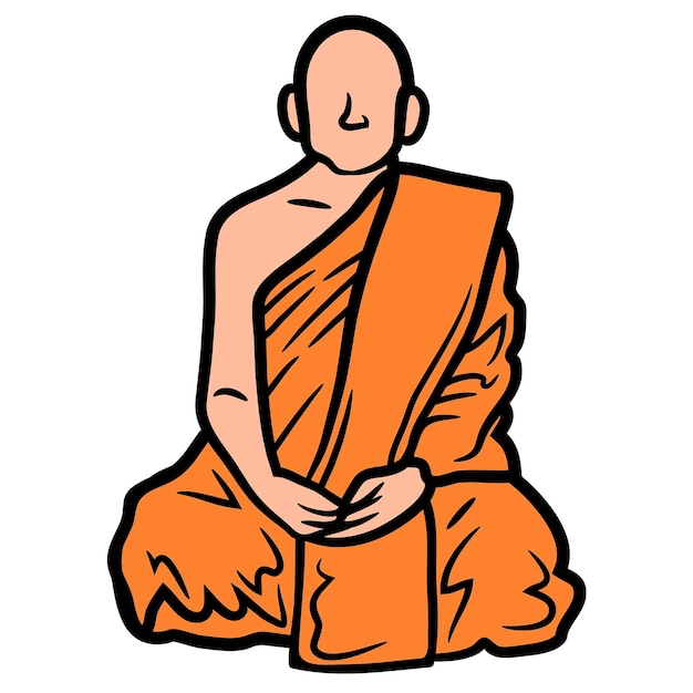 una caricatura de un monje sentado en una posición de meditación