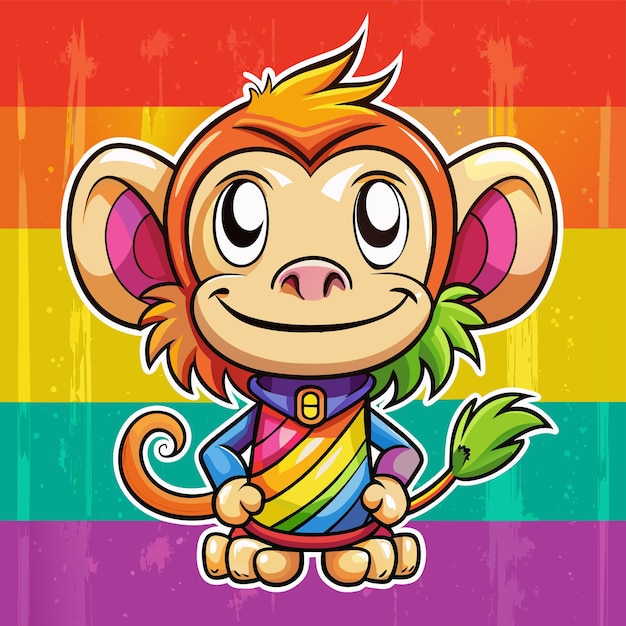 una caricatura de un mono con un fondo arco iris