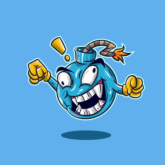 caricatura, monstruo, bomba, azul