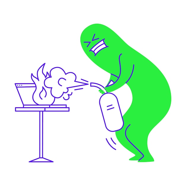 Una caricatura de un monstruo verde rociando fuego en una olla.