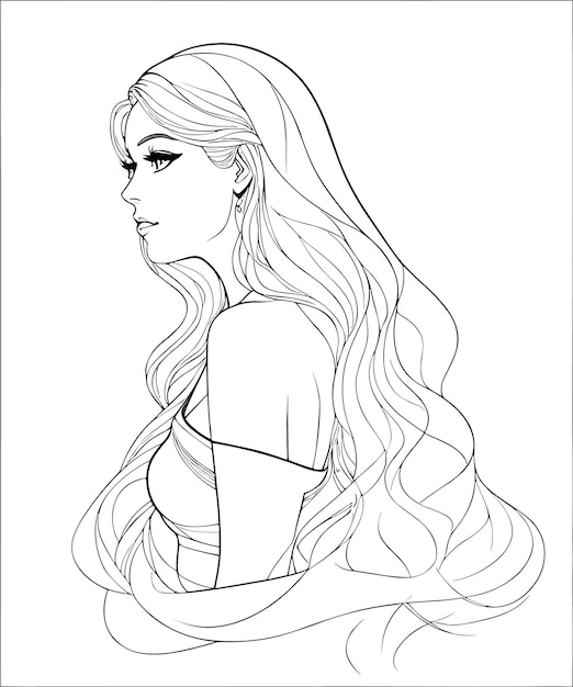 Una caricatura de una mujer con cabello largo y cabello largo.