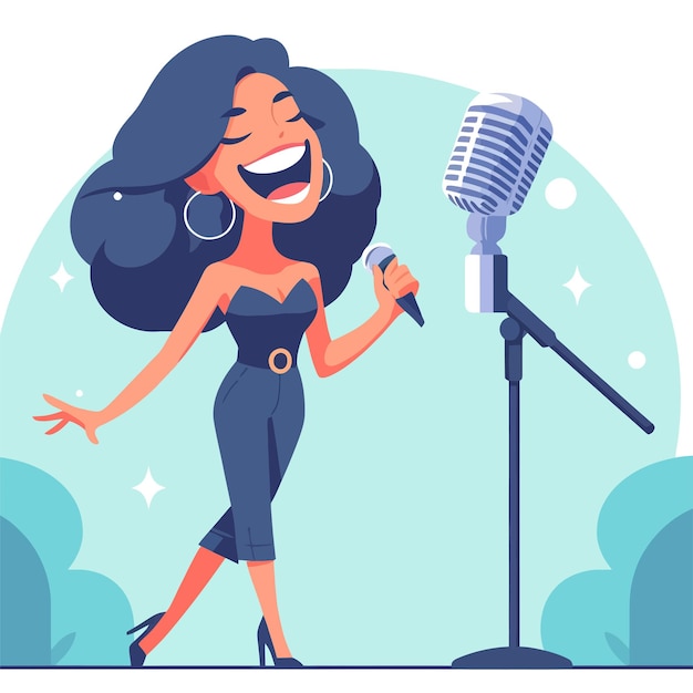 Caricatura de una mujer cantando en un día de música