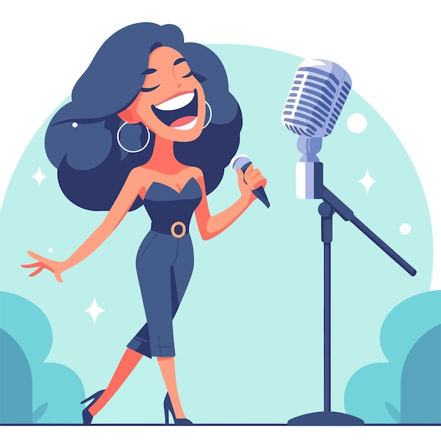 Vector caricatura de una mujer cantando en un día de música