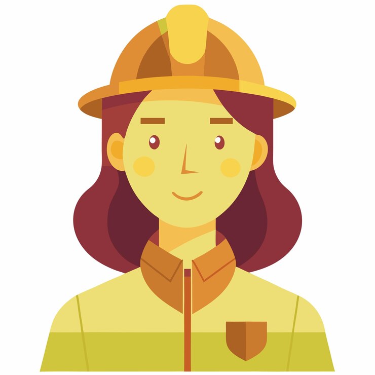 Vector una caricatura de una mujer con un casco de firemans