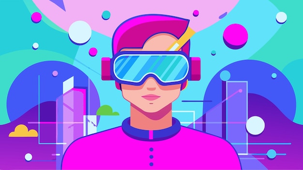 una caricatura de una mujer con gafas de realidad virtual