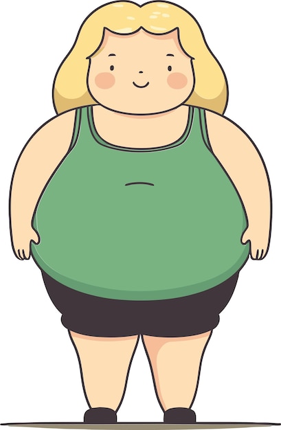 una caricatura de una mujer gorda con una camiseta verde en la espalda