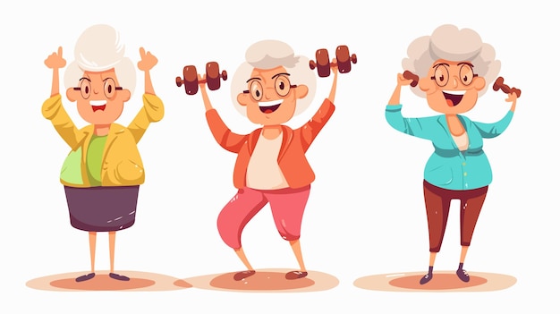 una caricatura de una mujer mayor levantando pesas con sus brazos