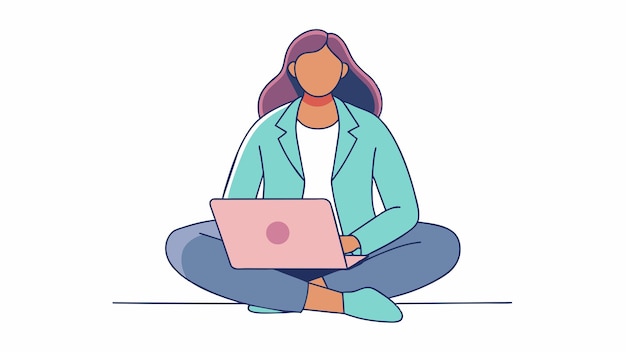 una caricatura de una mujer sentada en el suelo con una computadora portátil