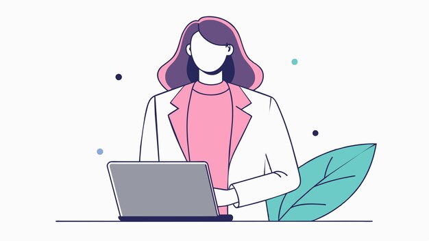 una caricatura de una mujer trabajando en una computadora portátil