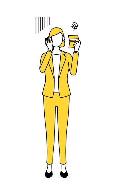 Una caricatura de una mujer en un traje amarillo hablando por teléfono