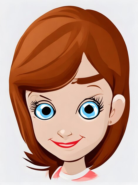 caricatura, niña, cara, 2d, vector, con, fondo blanco