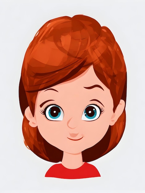 caricatura, niña, cara, 2d, vector, con, fondo blanco