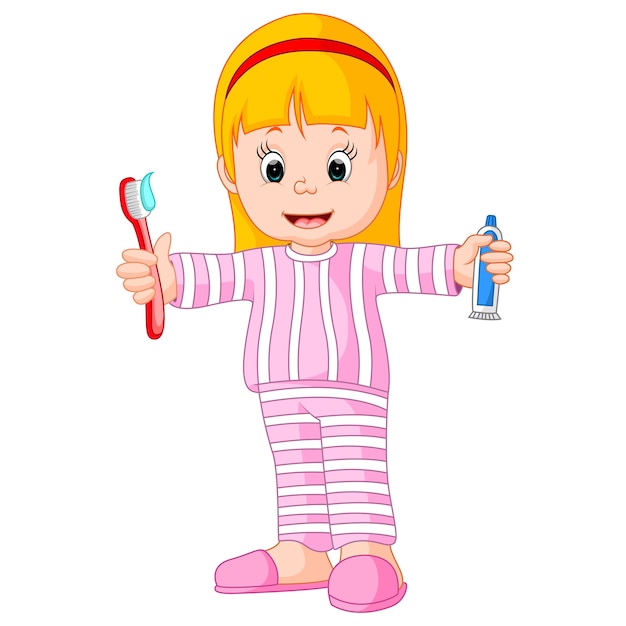 Caricatura de una niña cepillándose el diente