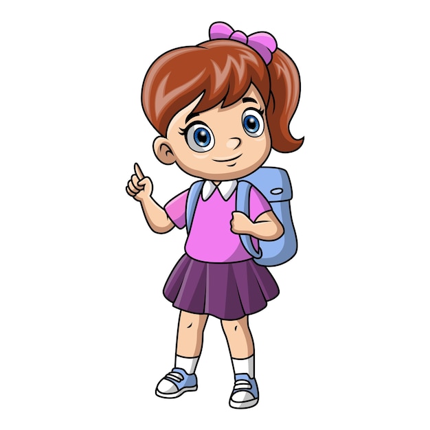 Caricatura de una niña de escuela linda y feliz