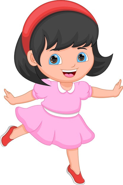 Vector caricatura de niña feliz sobre fondo blanco