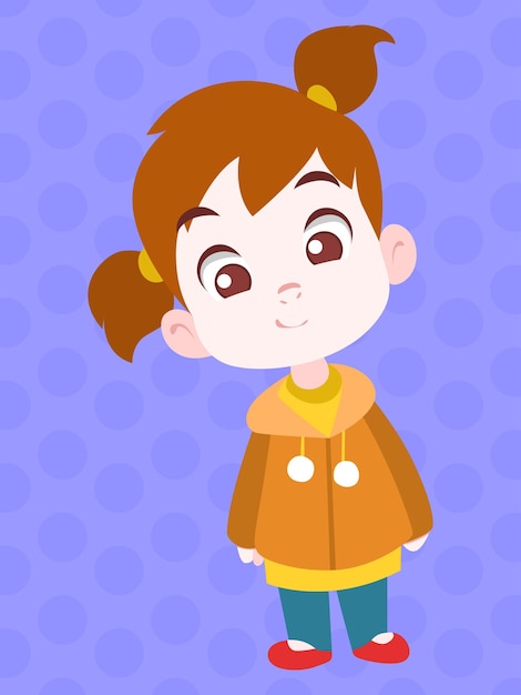 Vector una caricatura de una niña con un fondo azul y la palabra 