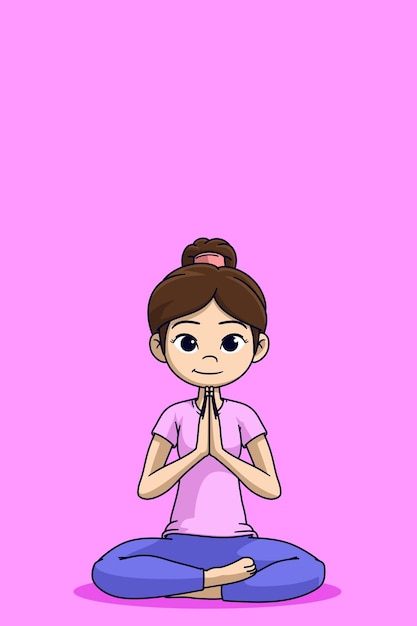 Vector una caricatura de una niña con un fondo rosa.