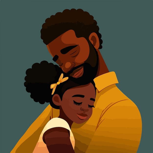 Una caricatura de una niña negra abrazando a su padre.