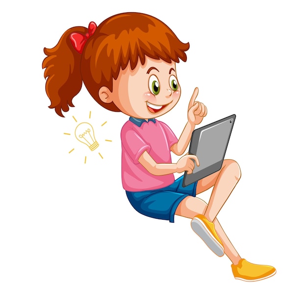 caricatura, niña, tenencia, osito de peluche