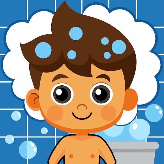 Vector una caricatura de un niño en una bañera con un niño en la bañera