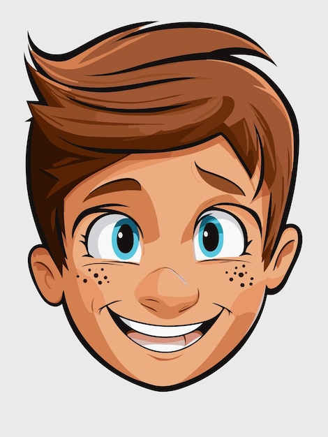 caricatura, niño, cara, 2d, vector, con, fondo blanco