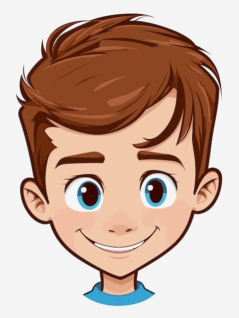 caricatura, niño, cara, 2d, vector, con, fondo blanco