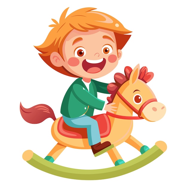 una caricatura de un niño montando un caballo vector