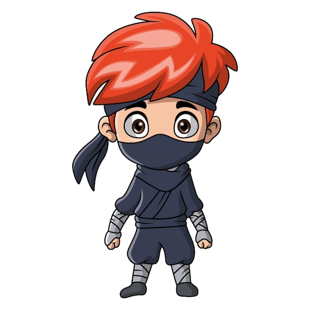 Vector caricatura de un niño ninja con fondo blanco