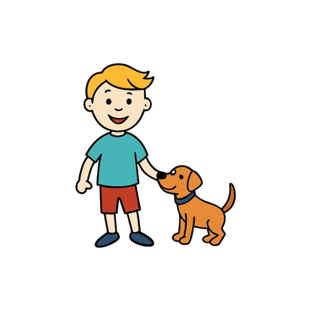 una caricatura de un niño y un perro con un perro