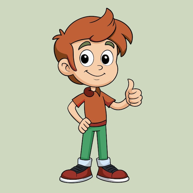 Vector una caricatura de un niño con un signo de pulgares hacia arriba