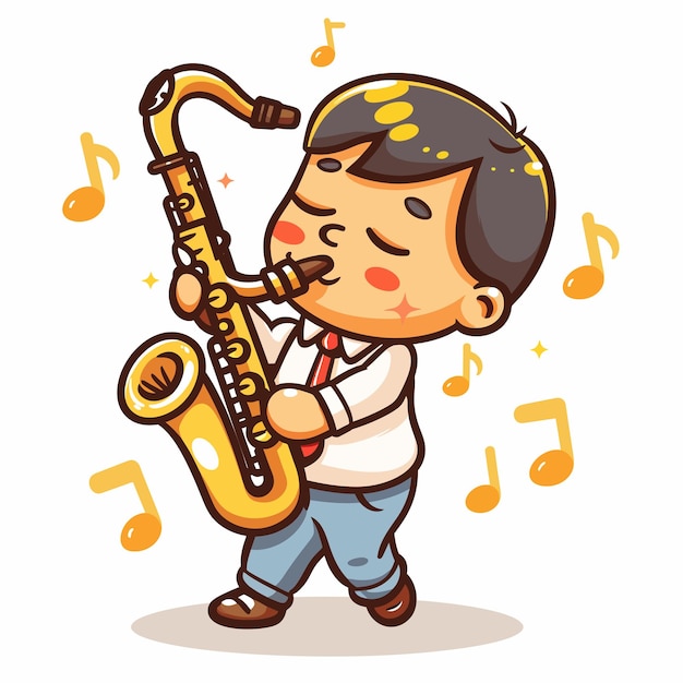 una caricatura de un niño tocando el saxofón