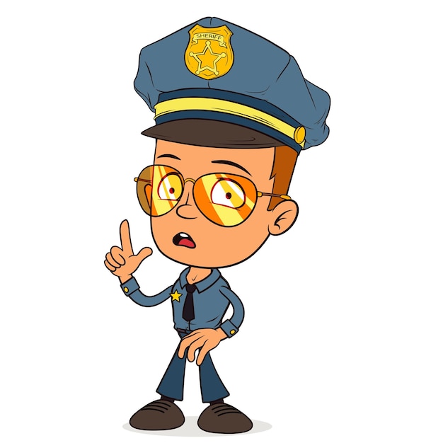 una caricatura de un oficial de policía con un policía en su sombrero