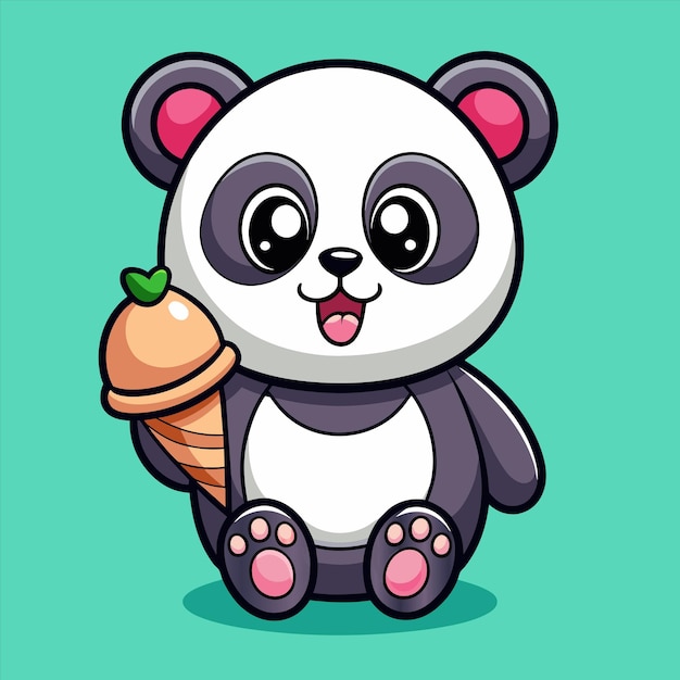 una caricatura de un oso panda con un cono de helado en él