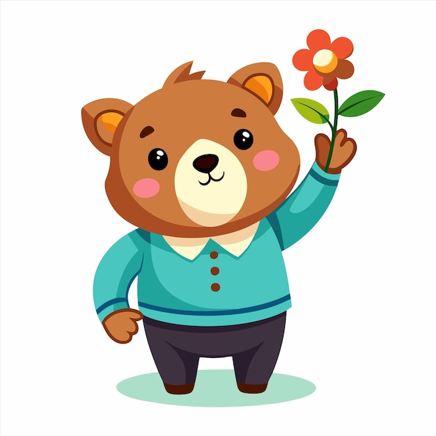 una caricatura de un oso de peluche sosteniendo una flor y una flor