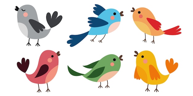 Una caricatura de pájaros coloridos con uno de ellos diciendo 'me encantan los pájaros'