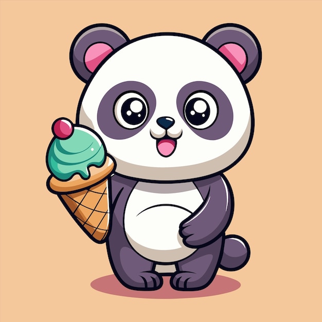 una caricatura de un panda sosteniendo un cono de helado