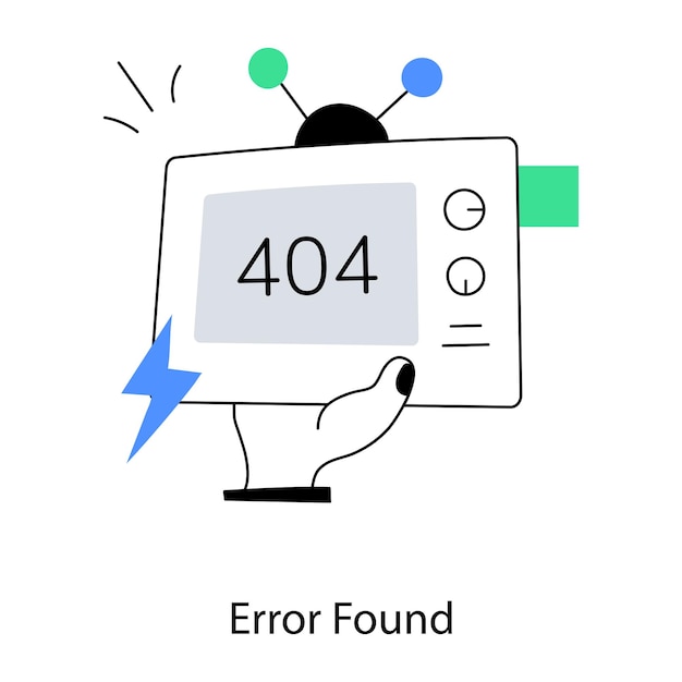 Vector una caricatura de una pantalla de computadora con la palabra error encontrada en ella