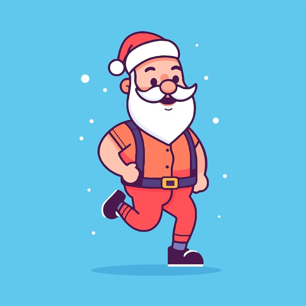 Vector caricatura de papá noel corriendo ilustración vectorial en un estilo plano