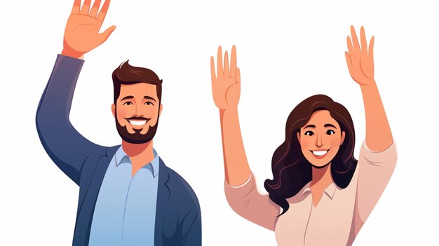 Vector una caricatura de una pareja agitando las manos