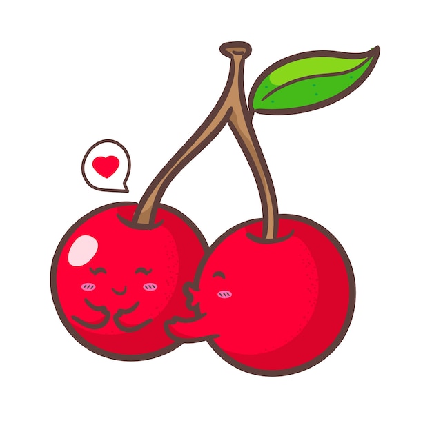 Caricatura de una pareja de cerezas que se besan dibujada a mano Kawaii pareja de frutas concepto diseño de icono