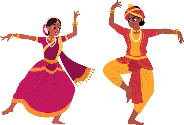 Caricatura de una pareja de danza tradicional de la India