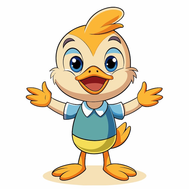 una caricatura de un pato con los brazos abiertos
