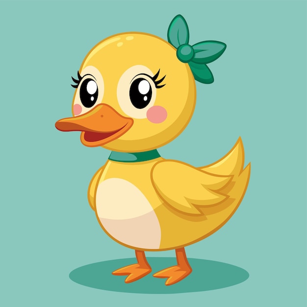 una caricatura de un pato de goma con una cinta verde alrededor de su cuello