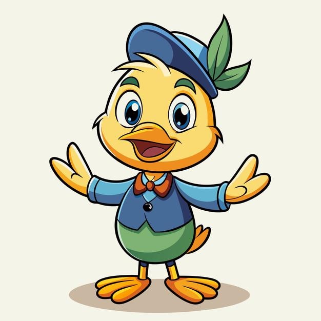 una caricatura de un pato con un sombrero que dice "pato"
