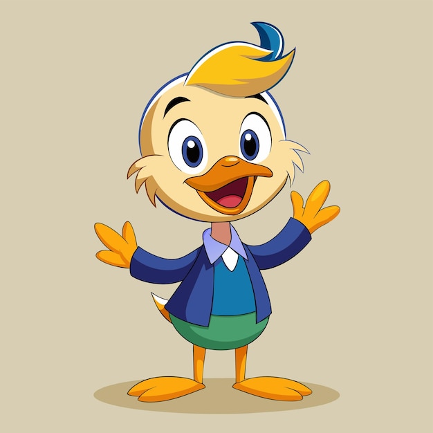 una caricatura de un pato con un suéter azul con una tapa azul