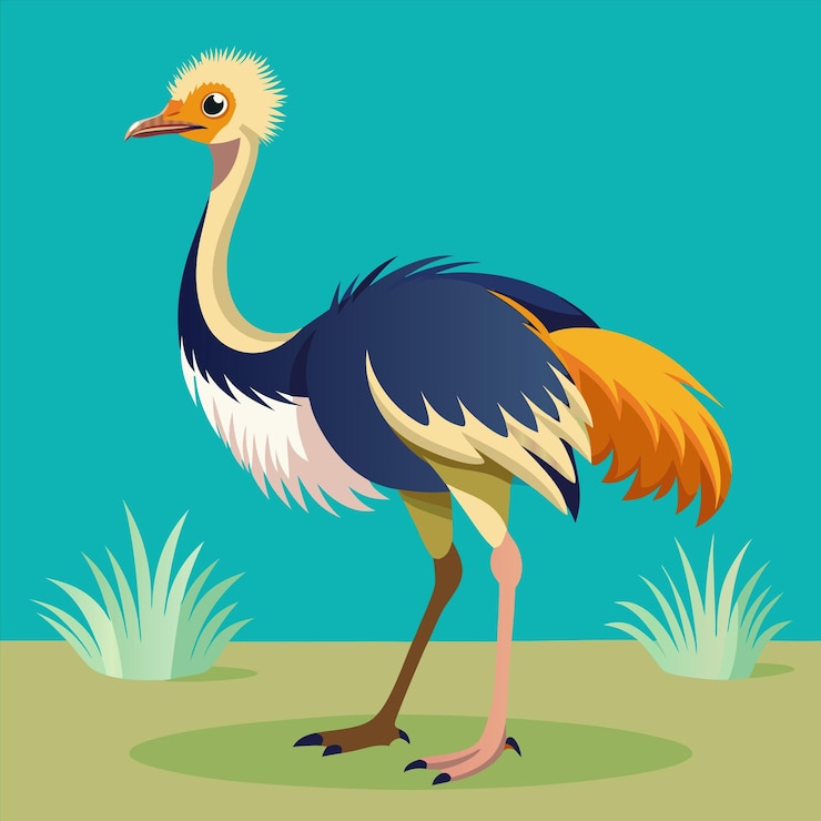 Vector una caricatura de un pavo real con un fondo azul con una imagen de un pájaro en él