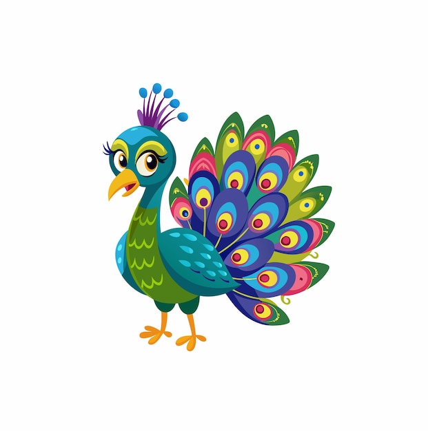 Caricatura de pavo real sobre un fondo blanco