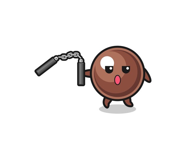 Caricatura de perla de tapioca usando nunchaku