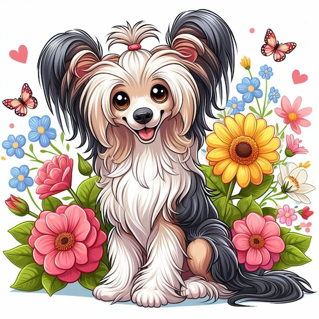 Caricatura de perro con cresta chino con fondo blanco de estilo vectorial